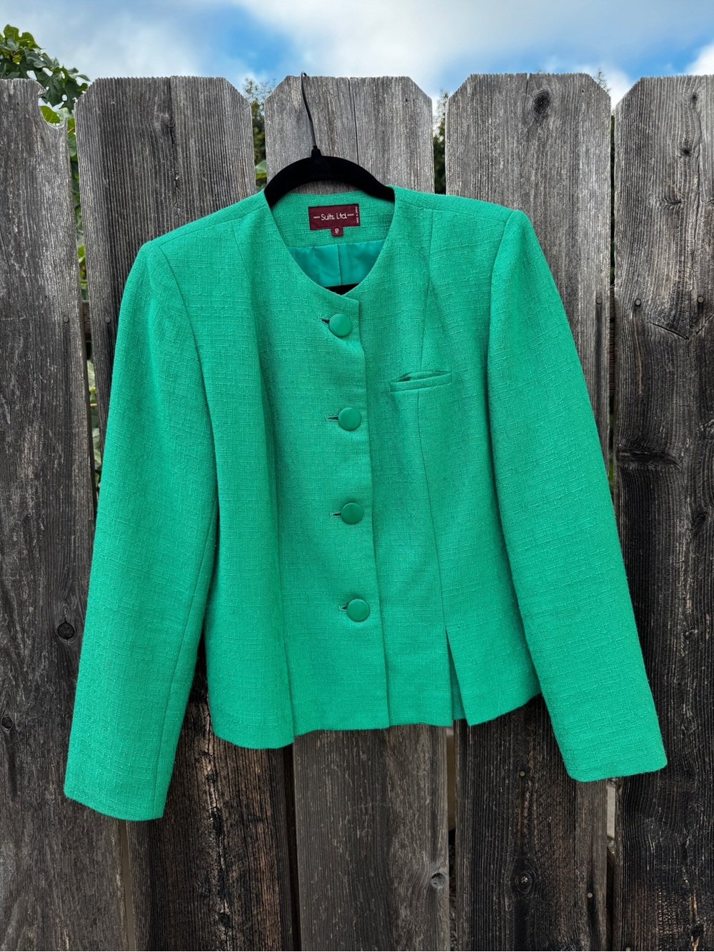 Japanese Vintage 80s Emerald Green Round-Neck Buttoned Blazer Jacket